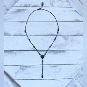 Vintage Kenny Ma San Francisco Sapphire Blue Crystal Antiqued Brass Y Necklace